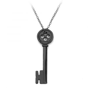 Collier Pendentif Clé Noire Horreur Et Fantaisie, Accessoire De Collier Pendentif Clé Bouton Noir, Accessoires De Chaîne De Pull Cosplay, Collier Pendentif Noir Tête De Mort Clé Bouton Mode Vintage - Neuf