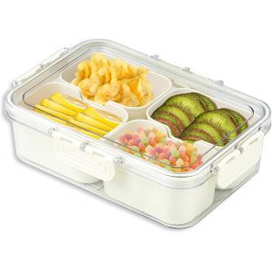LETNERNY-Assiette À Collation Avec Compartiments, Rangement Epices, Rangement Frigo, Boite De Conservation Alimentaire, Organisateur Pour Bonbons, Légumes, Biscuits, Noix, Fruits (Quatre Carrés) - Neuf