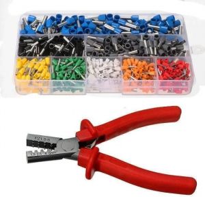 Pince à Sertir TEMPSA Réglable + 800x Cosse Connecteur Virole Embout - Rouge - 14cm - AWG 10-23 - Neuf