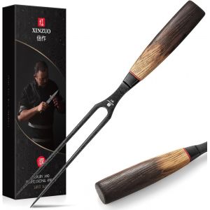 Mevronisshop-31,5cm Fourchette &Agrave; Viande De Cuisine 430 Acier Inoxydable -Multifonctionnel Professionnel Barbecue Fourchette &Agrave; D&eacute;couper De Chef -Poign&eacute;e En Ch&ecirc;ne Blanc -Avec Bo&icirc;te Cadeau Exquise - Neuf