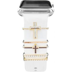 Kalanka-5 Pcs Breloques Pour Bracelet Apple Watch 46mm 42mm 44mm 40mm 41mm 45mm 38mm 49mm Femme,Anneau Décoratif Iwatch 10 9 8 7 6 5 4 3 Se/Galaxy Watch 7 6 5 4 Smart Watch Band Métal Brillant Access - Neuf