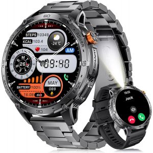 Men's Military Smart Watch With 1.75 Inch Amoled Screen/Led Lamp/730 Mah Battery, Men's Smartwatch With 110+ Sports Modes, 24/7 Heart Rate And Sleep Monitor For Android Ios - Neuf