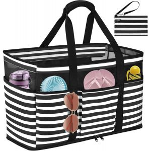 nzqaf-Grand Sac de Plage XXL pour Femme, Imperméable Cabas Plage Anti Sable avec Fermeture à Glissière en Nylon Sac à Cabas en Maille Filet pour Plage Vacances Voyage Piscine - Neuf