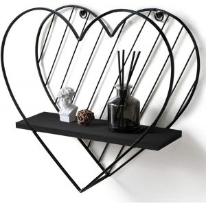Cmwx-Etagere Murale Noire En Métal Étagères Flottantes Coeur Design Industriel Moderne Ferme Style Fantaisie Décoration Unique Pour Salle De Bain Chambre - Neuf