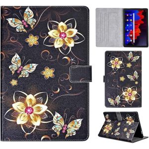 Coque Galaxy Tab A7 2022/2020 Housse en Cuir PU Support Magn&iquest;&iquest;tique avec Porte-Stylo Coque Etui Tablette pour Samsung Galaxy Tab A7 10.4 Pouces SM-T500/T503/T505/T509 - Papillon d'or - Neuf