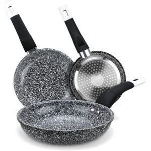 Subzonal-E-7551 Lot De 3 Po&ecirc;les &Agrave; Induction, 16/18/20 Cm, En Fonte D'aluminium Avec Rev&ecirc;tement Antiadh&eacute;sif Et Poign&eacute;e En Silicone, Pour Tous Les Types De Feux, Gris - Neuf