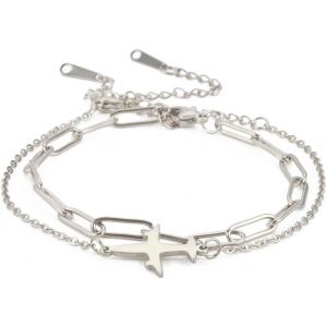 Eryi-Avion Bracelet En Acier Inoxydable - Monde Voyage Pilote Cadeau Simple Style - Mode Bijoux Pour Femmes Filles - Neuf