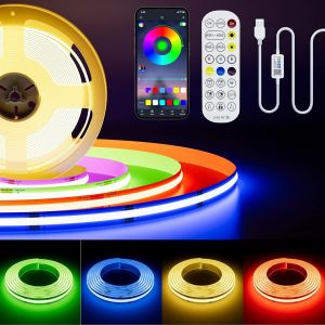 Rgb Ruban Led Cob 1,5 M Avec Contrôleur Bluetooth Smart App Usb 5v 816leds/M Bande Lumineuse Led Multicolore Flexible Pour Chambre,Bar,Tv,Cuisine,Fête,Décoration De Bricolage - Neuf