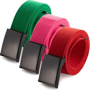 Men's Adjustable Webbing Belt Buckle Military Black Tooth Belt.[E903] - Neuf