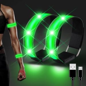 Subzonal-Brassard Lumineux Led Rechargeable, 2pcs Brassard Reflechissant Led Running, Bande Clignotant Ajustable Bracelet Lumineux De S&eacute;curit&eacute; Pour Bras/Poignet/Cheville/Jambe Course, Cyclisme - Neuf