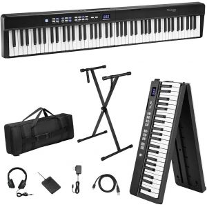 ChenQuanSarl-Piano Clavier Portable, Clavier Pliable 88 Touches De Taille Réelle, Piano Électrique Bluetooth Pliable, Clavier Semi-Lesté 88 Touches, Avec Support De Piano, Sp-15F. - Neuf