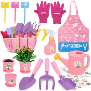NouvelHorizonstore-CUTE STONE kit Jardinage Enfant, Outils Jardinage Enfant, Outils De Jardin Inclus Pelle, Rateau,Tablier, Arrosoir, Gant, Autocollants DIY, Kit de Jardinage pour Gar&ccedil;ons et Filles&iquest;R - Neuf