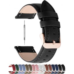 Bracelet De Montre En Cuir Véritable,Cross Montre Bracelet Homme Femme À Dégagement Rapide,20mm Noir+Boucle En Or Rose - Neuf