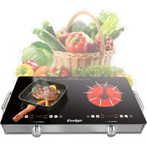 CHECARZHN--NO1-Plaque Vitrocéramique 2 Feux Avec Fiche, 3200W, 56Cm Table De Cuisson Deux Foyers Portable Avec Poignée, Boutons Et Commande Tactile, 220V Chaleur Infrarouge, Minuteur - Neuf