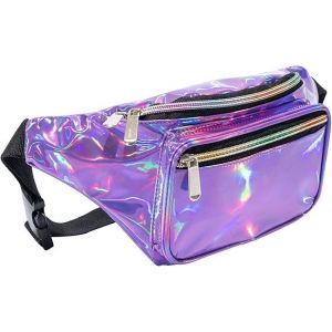 Sac banane holographique doré fluo transparent, étoiles, diamants, flocons de neige, lèvres, gravier violet, multicolore, pour femme ¿ Idéal pour les jeux, concerts, rave, festivals et voyages. - Neuf