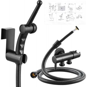 Kit Douchette Wc Toilettes Bidet,Set de spray pour bidet pour toilettes,Set de bidet avec douchette avec flexible de 1.2M et support,Set de douche pour bidet avec valve,Noir Mat - Neuf
