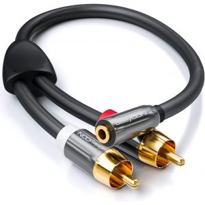 20cm Audio Adaptateur-Prise Jack 3,5mm pour 2X Prise RCA en Métal-Boîtier de Son Tablette pour Ordinateur Portable Smartphone TV DVD-Noir - Neuf