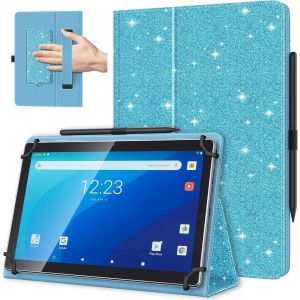 ELVORIX-Coque Universel pour Tablette Androiod de 10,1 Pouces avec Boucle pour Stylet, Coque L&eacute;ger et Pliable avec Main pour Toutes Les Tablettes &agrave; &Eacute;cran Tactile de 9,6 &agrave; 11 Pouces, Bleu Ciel Paillet - Neuf