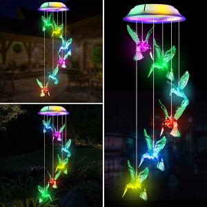 Mevronisshop-Carillons &Eacute;oliens Solaire Colibri Carillon De Vent Led Multicolore Suspendu Lampe &Eacute;tanche Solaire Lumi&egrave;res Carillon Ext&eacute;rieure D&eacute;coration De Jardin Terrasse Patio No&euml;l Cadeau Pour Maman - Neuf