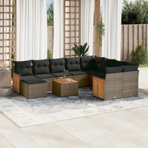 Prolenta Premium - Salon De Jardin 11 Pcs Avec Coussins Gris R&eacute;sine Tress&eacute;e - Neuf