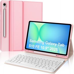 &Eacute;tui avec clavier pour Samsung Galaxy Tab S10 FE 10.9"" 2025, S9 FE/S9 11"" 2023, italien QWERTY clavier Bluetooth magn&eacute;tique amovible pour S10 FE/S9 FE/S9, rose - Neuf