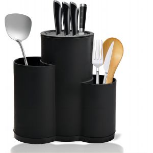 Checarzhn--No1-3 En 1 Blocs À Couteaux Vides Universel, Séchage Cylin E Porte-Couteaux Avec Ustensiles Bloc De Rangement Détachable Rond Rangement Couteaux De Cuisine (Noir) - Neuf