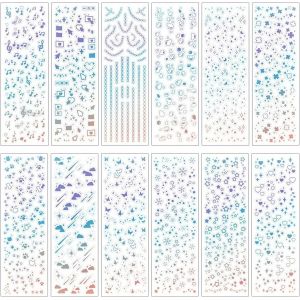 24 Feuilles De Stickers &Eacute;toiles Laser,Stickers Argent&eacute;s Paillet&eacute;s,Autocollants,Pour Scrapbooking,Photos,Bricolage (12 Styles) - Neuf