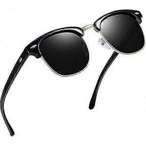 Noir Vintage Lunettes De Soleil Demi-Cadre Polaris&eacute; Pour Hommes Et Lunettes De Soleil Miroir Classiques Femmes Demi-Cadre Uv400 Protection Lunettes De Soleil Polaris&eacute;es - Neuf