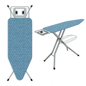 Table &agrave; repasser 120 x 45 cm, pliable, syst&egrave;me anti-pincement, r&eacute;glable en hauteur, avec housse 100 % coton, reposefer int&eacute;gr&eacute;, pieds antid&eacute;rapants (Geometric Blue) - Neuf