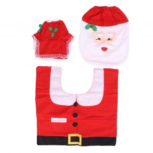 Ensemble de 3 tapis de salle de bain contour motif Pere Noel, doux et lavable, housse d'abattant de toilette, decorations de Noel - Neuf