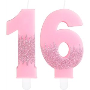 Bougies Roses Pour 16e Anniversaire-Num&eacute;ro 16 Rose-D&eacute;corations De G&acirc;teau La Reine Des Neiges-Bougies Roses &Agrave; Paillettes Pour D&eacute;coration De G&acirc;teau D'anniversaire De Mariage-Pour Filles Et - Neuf