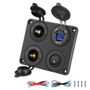 Ongi-12v Prise Allume Cigare Chargeur Voiture Double 45w Pd Type C Et 18w Qc3.0 Usb Panneau Avec Interrupteur Voltmètre Pour 12v/24v Bateau Camion Caravane - Neuf