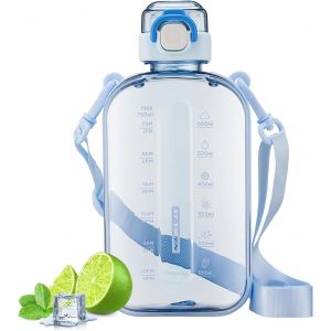 Eryi-Gourde Sport, Gourde Plate, Bouteille Eau Sport Plate, Bouteille D'eau, Bouteille Plate Transparente, Gourdes De Camping Et Randonnée, Gourde Sans Bpa 750 Ml (Bleu) - Neuf