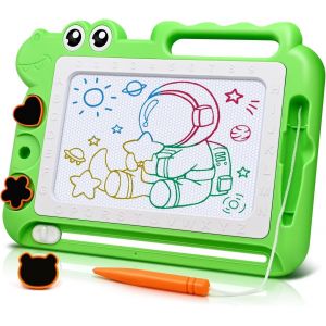 ERYI-Dinosaure Ardoise Magique Jouet Enfant 2 3 4 Ans, Ardoise De Gribouillage Magnétique Effaçablem Jeu Educatif Cadeau 2-5 Ans Filles Garçons, 4 Zones De Couleur 3 Tampons 1 Stylo, Vert - Neuf