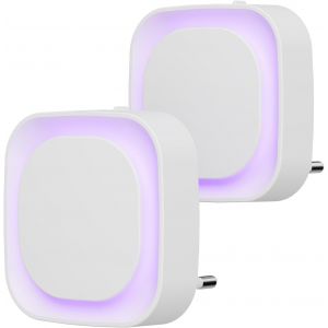 2 Pcs Veilleuse Led Automatique,Lampe De Nuit À Capteur Crépusculaire,3 Niveaux De Luminosité Dimmmable Veilleuse Enfant Avec Prise,Pour Couloir,Cuisine,Salle De Bains (Violette) - Neuf