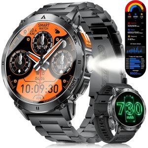 Chenquansarl-1.62"" Amoled Montre Connectée Homme, 3atm Etanche Smartwatch Avec Led Lampe Torche Pour Android/Ios, Appel Bluetooth, 110+ Sportmodi, 24/7 Fréquence Cardiaque/Surveillance Du Sommeil, No - Neuf