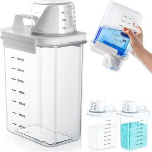 BHHBB-Distributeur de Lessive, Distributeur de Lessive étanche à L'air Avec Gobelet Doseur, 1800ML de Stockage de Lessive en Poudre, Boîte à Lessive Pour Adoucissant, à Utiliser Dans les Lessives - Neuf