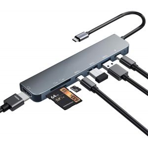 Hub Usb C 7-En-1, Adaptateur Usb C Avec Hdmi 4K, Pd 100W, Usb 3.0, Usb 2.0, Port De Données Usb-C Et Lecteur De Cartes Sd/Tf, Compatible Avec Macbook Pro/Air, Ipad Pro, Dell, Surface[Z127] - Neuf