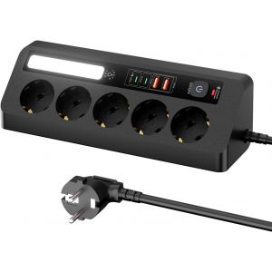 Multiprise De Table 5 Prises Avec 4 Ports Usb (Pd35W+Pd20W), Multiprise Parafoudre Avec Lumière Led, Prise D'Angle Avec Interrupteur Et Câble 1.8M Pour Bureau, Maison (Noir)[DYB981139] - Neuf