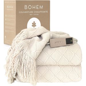 Ulteronixshop-BOHEM Couverture Chauffante &Eacute;lectrique 180x130 cm &iquest; 9 Niveaux de Chaleur, Minuterie 1-9h, Arr&ecirc;t Automatique &iquest; Grande Plaid Chauffante Beige, Lavable en Machine pour Canap&eacute; et Lit - Neuf