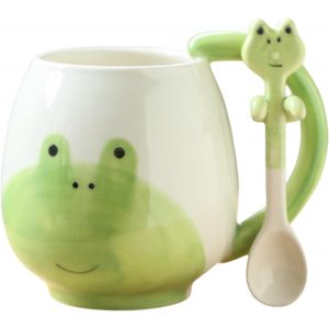ERYI-Tasse De Grenouille,Tasse À Café Grenouille,Mug Grenouille,Tasse De Petit Déjeuner,Avec Une Cuillère,Tasse Animaux 3D,Tasse Cadeau Amusante Pour Famille,Amis,Garçons, Filles 450Ml(Grenouille) - Neuf