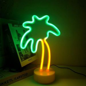 Coconut Palm Tree Néon Signs Lampe De Nuit Néon Avec Support De Base Led Néon Signe Batterie Ou Lampe De Nuit Rechargeable Par Usb Palm Fluo Pour Chambre Chambre À Coucher - Neuf