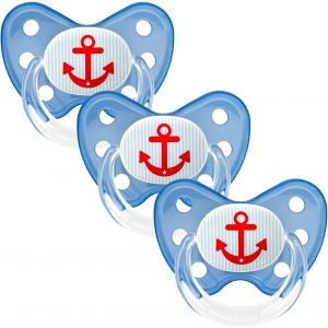 Set De 3 T&eacute;tines Orthodontiques En Silicone-Taille 3,D&egrave;s 14 Mois-La Sucette Pour B&eacute;b&eacute; &Eacute;vite Le D&eacute;salignement Des Dents-Fabriqu&eacute; En Allemagne-Sans Bpa-Ancre,Bleu - Neuf