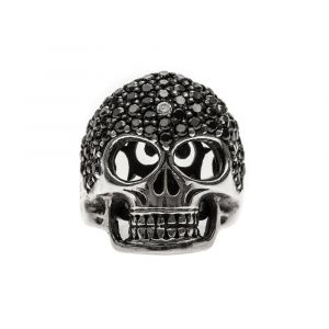 Bague Argent T&ecirc;te De Mort Pr&eacute;cieuse Zirconium Noir - Neuf