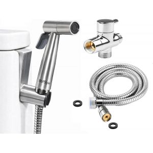 Ulteronixshop-Marque Fran&ccedil;aise - SUS 304 - Kit douchette WC pour l'hygi&egrave;ne intime - Avec Vanne 3 voies aux Standard Fran&ccedil;ais (3/8"-12x17mm) - M&eacute;tallique - Finition Nickel Bross&eacute; - Taharat - Neuf