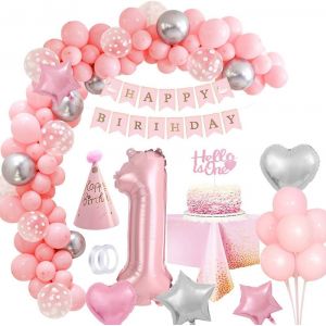 AYUHR-Décoration Anniversaire 7 Ans Fille - Ballon Géant Numéro 7, Bannière Joyeux Anniversaire, Nappe Rose, Arche Ballon pour Fête, Douche Bébé, Baptême - Neuf