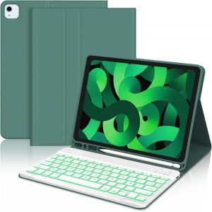 ChenQuanSarl-Coque Clavier Pour Ipad Air 5Eme/4Eme Generation 10.9""-Azerty Clavier Bluetooth Pour Ipad Air 5/4 Generation,Clavier Rétro-Éclairé Magnétique Détachable Pour Ipad Air 5/4 2022 10.9"",Vert Fonc - Neuf