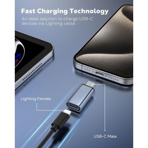 Adaptateur Lightning vers USB C Lot de 4, Adaptateur Lightning USB C pour iPhone 15/16 Pro/16 Pro Max/16 Plus, iPad Pro/Air, Galaxy S24, pour Charge, Pas pour Audio/OTG, Gris - Neuf