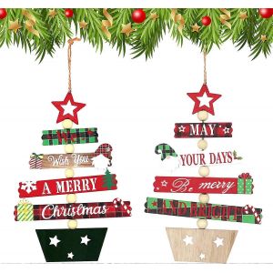 2pcs arbre de No&euml;l en bois, ornements de No&euml;l, pendaison ornements d'arbre, l'arbre de No&euml;l de la maison de la fen&ecirc;tre et de la porte des ornements - Neuf