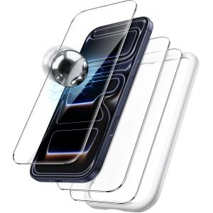 JGD-Protection D'&eacute;cran Incassable pour iPhone 17 Pro 6,3 Pouces, 9H+ Film en Verre Tremp&eacute; Qualit&eacute; Militaire avec Outil d'Installation Facile, Compatible Coque, HD Transparent, Lot de 3 - Neuf